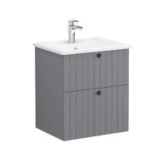 Vitra Root Groove 69410 Lavabo Dolabı, İki Çekmeceli, 60 Cm, Mat Gri, Köşeli Lavabolu